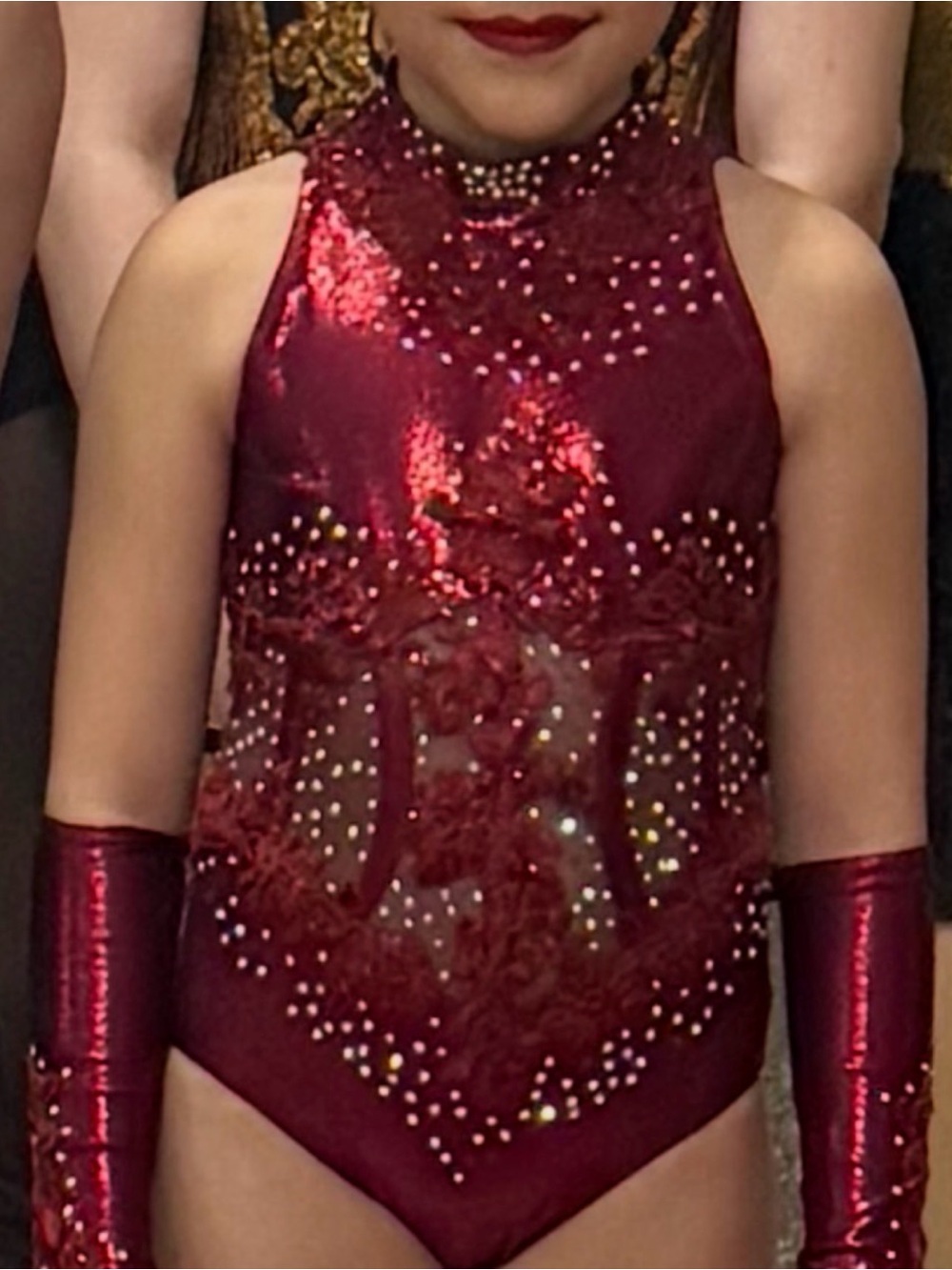 Maroon Sequin Mesh Kids One-Piece Bodysuit